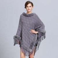 Poncho Col Fausse Fourrure