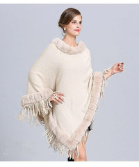 Poncho Col Fausse Fourrure