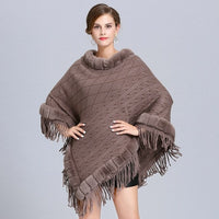 Poncho Col Fausse Fourrure