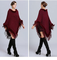 Poncho Col Fausse Fourrure