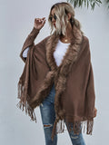 Poncho Cape Femme avec Fourrure